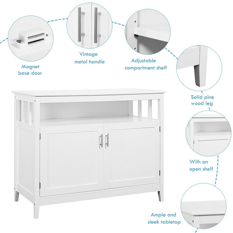 Costway MDF and Pine Kitchen Storage Cabinet with 2 Doors in White