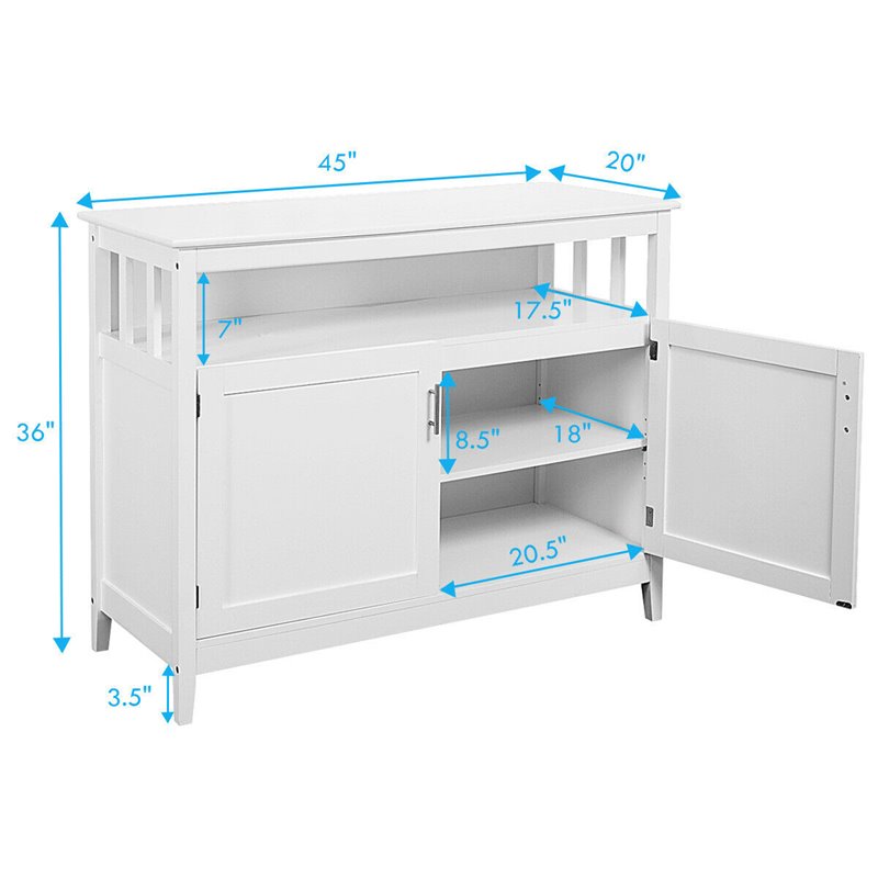 Costway MDF and Pine Kitchen Storage Cabinet with 2 Doors in White