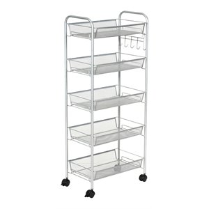 Costway 5-tier Contemporary Steel Mesh Rolling Cart with 4 Wheels in Silver