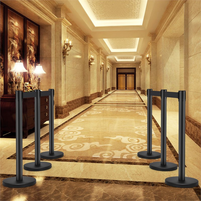 Costway Contemporary Stainless Steel Queue Pole in Black (Set of 6)