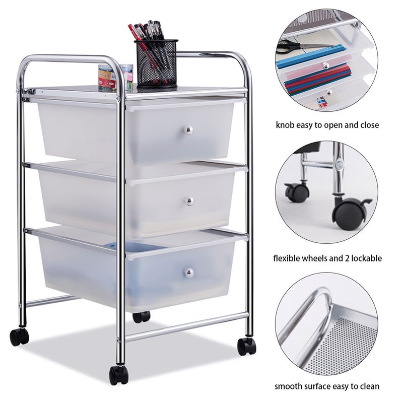 Costway 3-drawer Contemporary PP and Steel Rolling Storage Cart in White