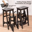 Costway 3-tier Contemporary Pine Wood Multi-function Folding Ladder in Coffee