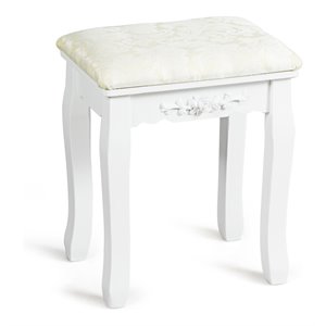 Costway 17.5&quot Contemporary Pine Wood Makeup Dressing Stool in White