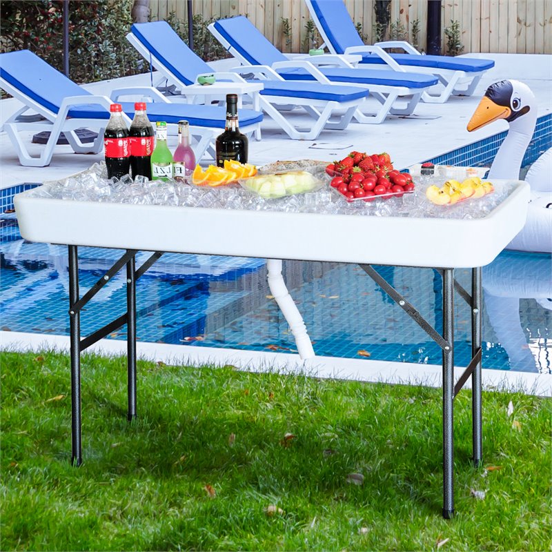 Costway 4-foot Polyethylene Folding Table with Matching Skirt in White