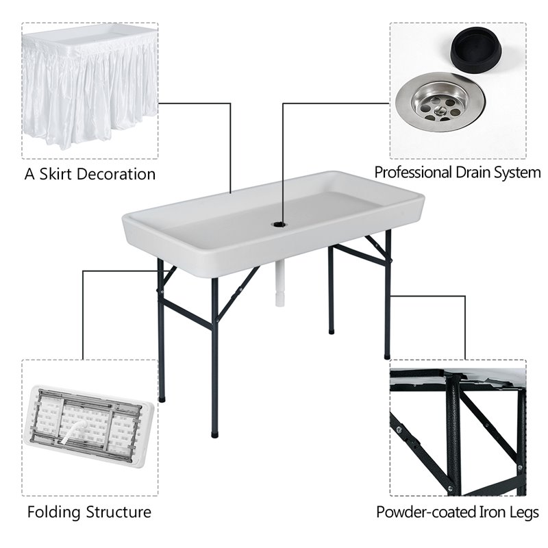 Costway 4-foot Polyethylene Folding Table with Matching Skirt in White