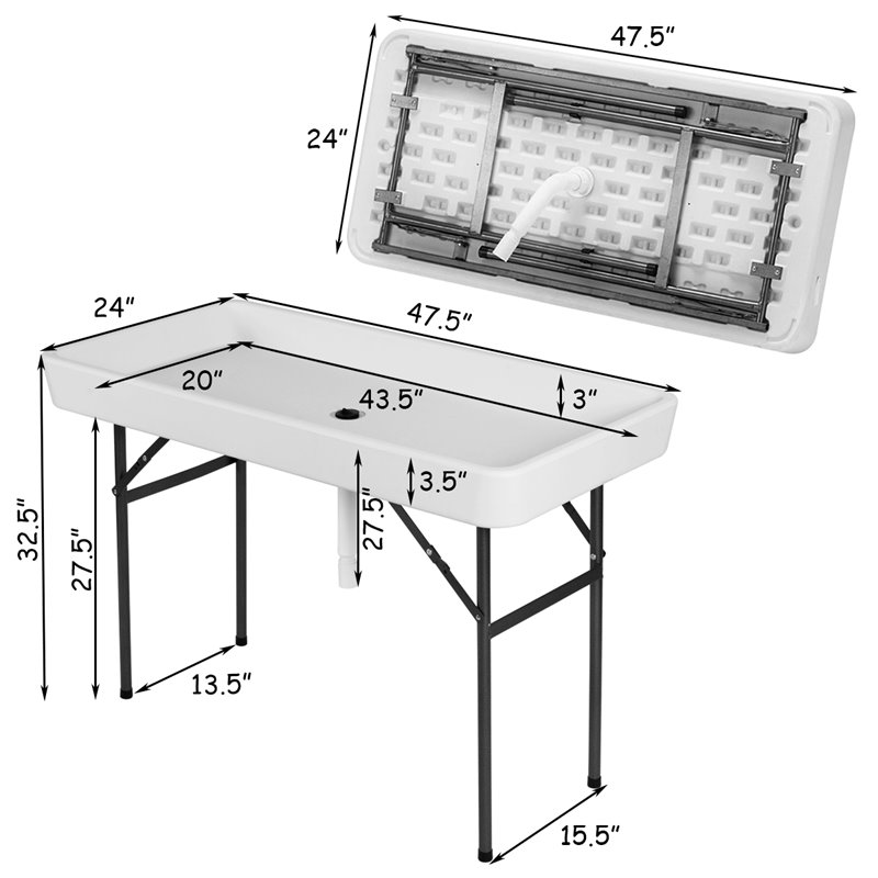 Costway 4-foot Polyethylene Folding Table with Matching Skirt in White