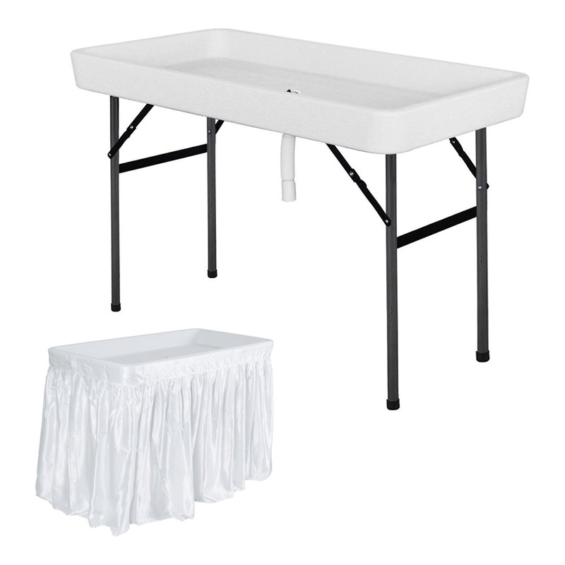 Costway 4-foot Polyethylene Folding Table with Matching Skirt in White