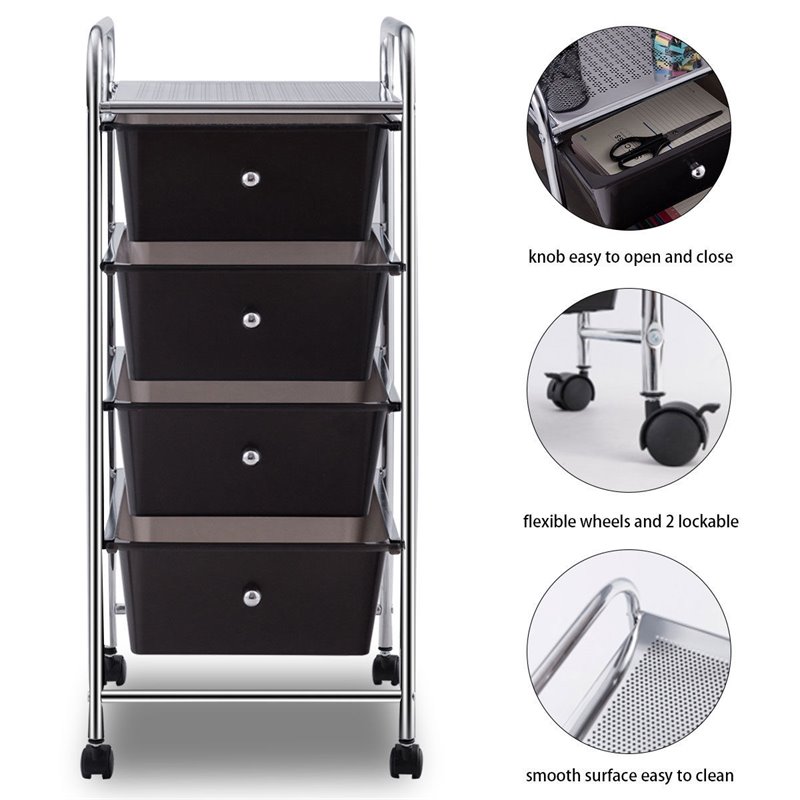 Costway 4-drawer Contemporary PP and Steel Rolling Storage Cart in Black