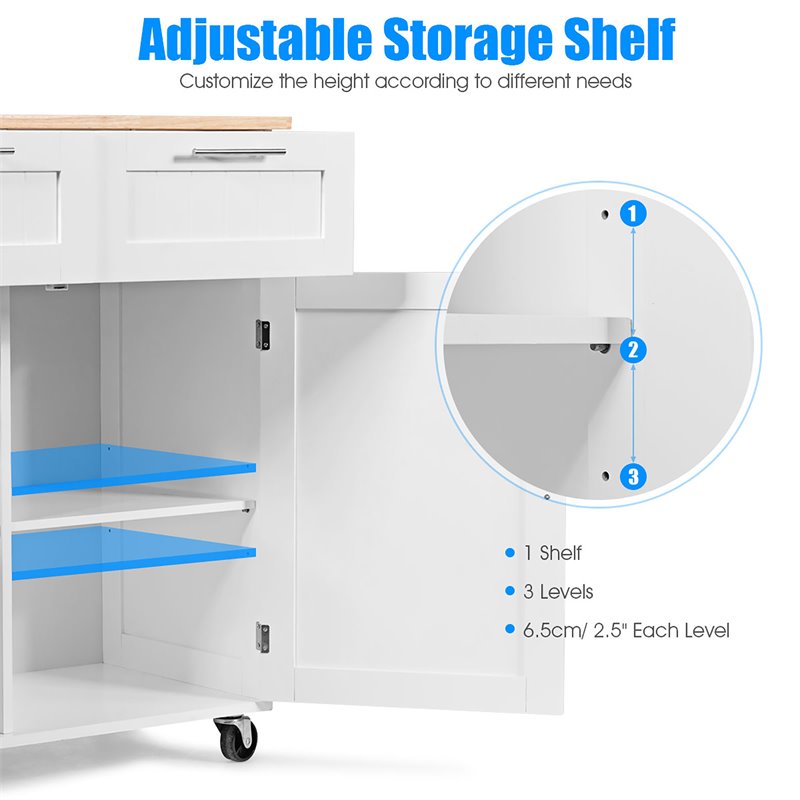 Costway Contemporary MDF and Rubberwood Kitchen Island Cart in White