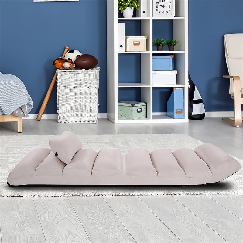 Costway Contemporary Suede Folding Lazy Sofa Chair with Pillow in Beige