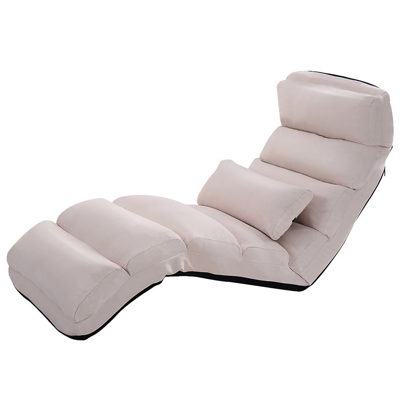 Costway Contemporary Suede Folding Lazy Sofa Chair with Pillow in Beige