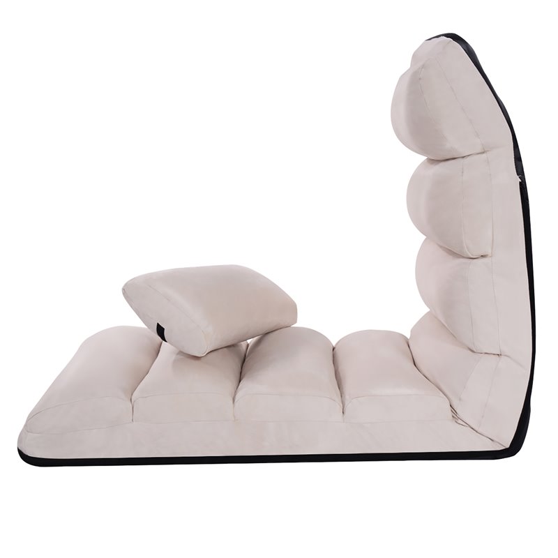 Costway Contemporary Suede Folding Lazy Sofa Chair with Pillow in Beige