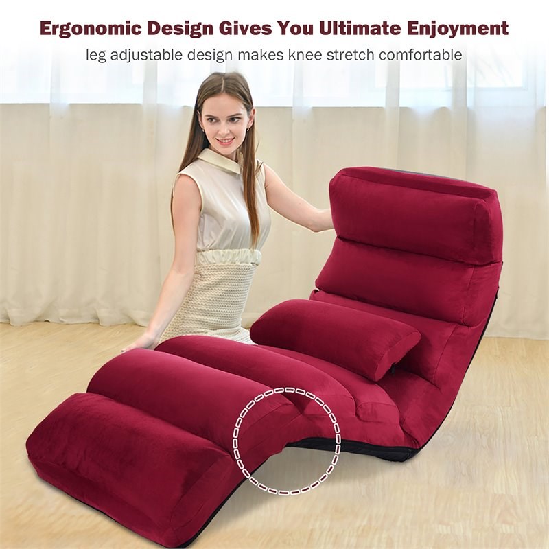 Costway Contemporary Suede Folding Lazy Sofa Chair with Pillow in Red