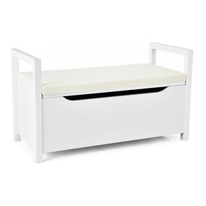 Costway Contemporary Wood Storage Bench with Removable Cushion in White