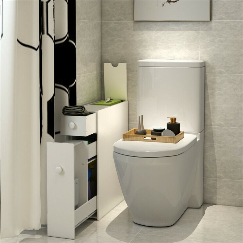 Costway Contemporary MDF Bathroom Floor Cabinet with 2 Built-in Shelves in White