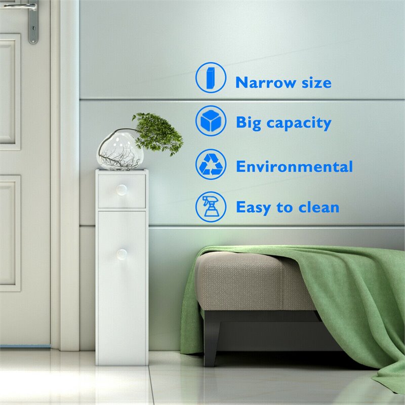 Costway Contemporary MDF Bathroom Floor Cabinet with 2 Built-in Shelves in White