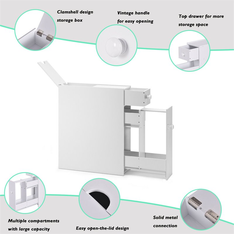 Costway Contemporary MDF Bathroom Floor Cabinet with 2 Built-in Shelves in White