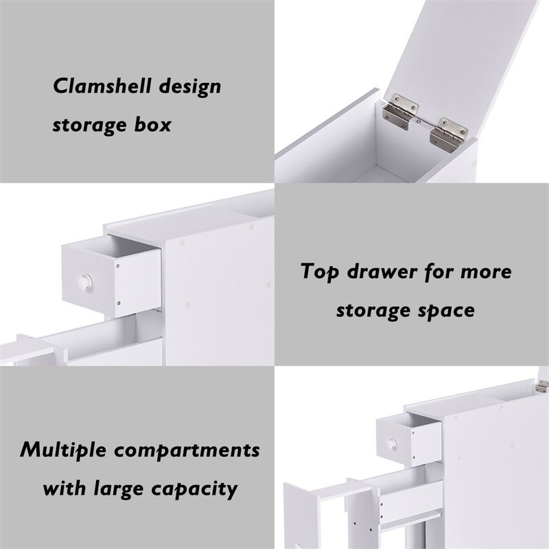 Costway Contemporary MDF Bathroom Floor Cabinet with 2 Built-in Shelves in White
