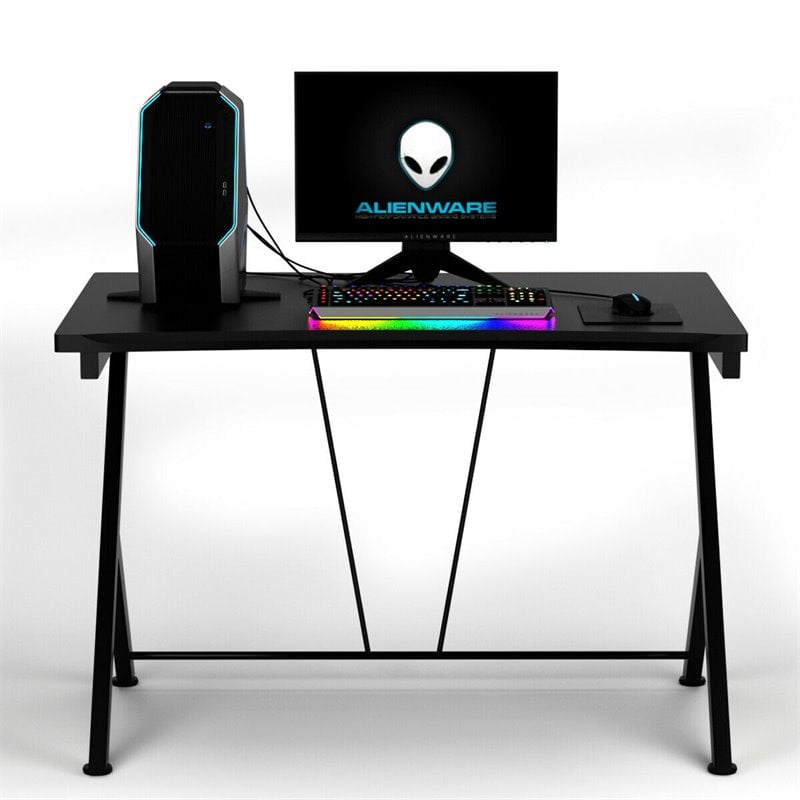Costway Contemporary Metal and MDF Board Computer Desk in Black