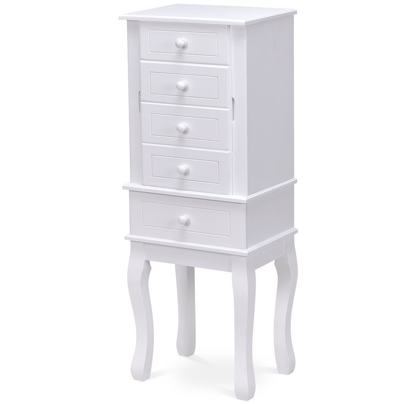 Costway MDF and Wood Sturdy Wood Jewelry Cabinet with 5 Drawers in White