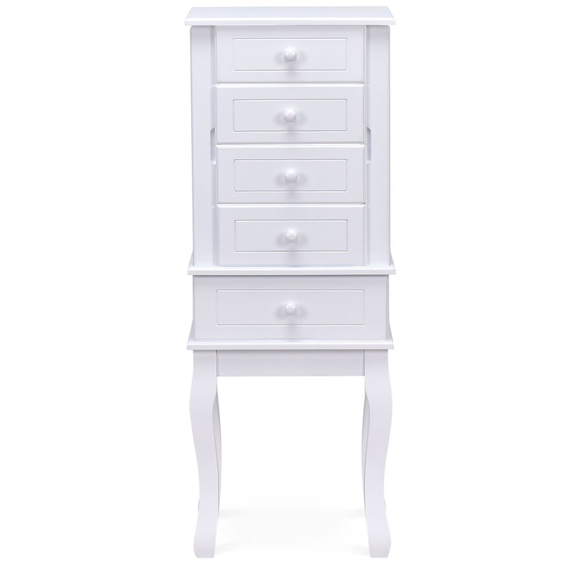 Costway MDF and Wood Sturdy Wood Jewelry Cabinet with 5 Drawers in White