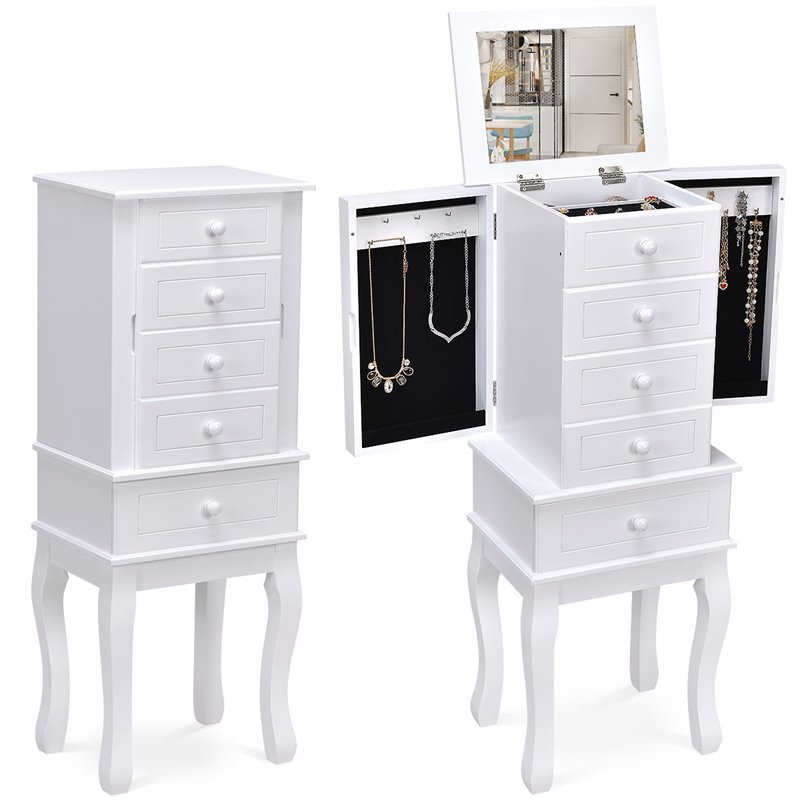 Costway MDF and Wood Sturdy Wood Jewelry Cabinet with 5 Drawers in White