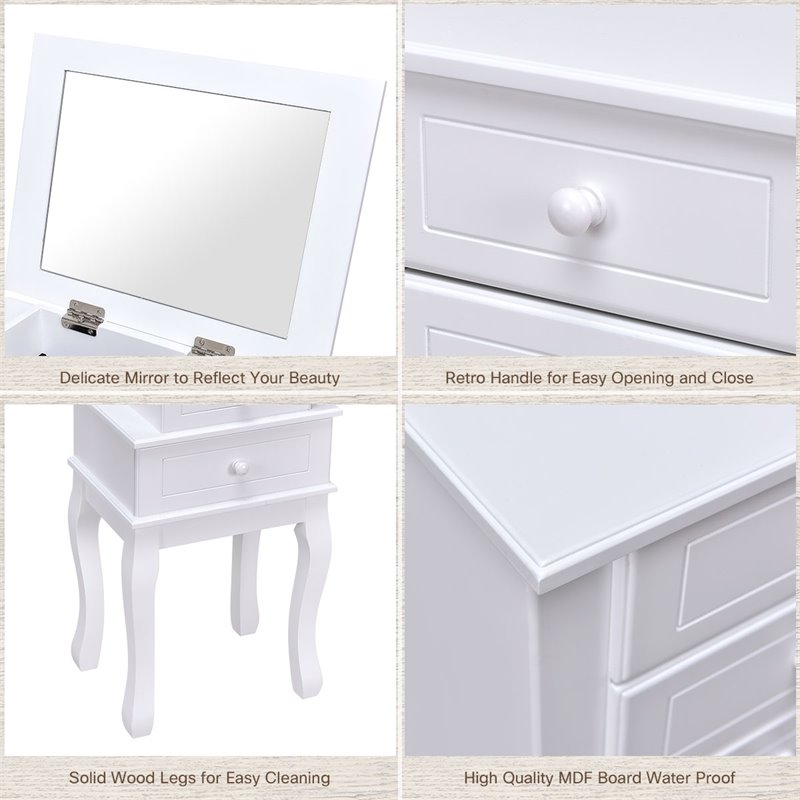 Costway MDF and Wood Sturdy Wood Jewelry Cabinet with 5 Drawers in White