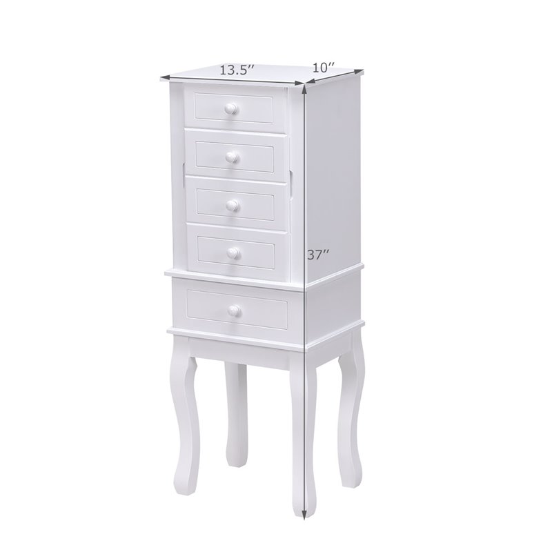 Costway MDF and Wood Sturdy Wood Jewelry Cabinet with 5 Drawers in White