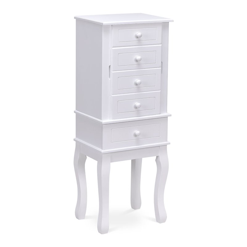 Costway MDF and Wood Sturdy Wood Jewelry Cabinet with 5 Drawers in White