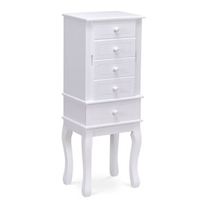 Costway MDF and Wood Sturdy Wood Jewelry Cabinet with 5 Drawers in White