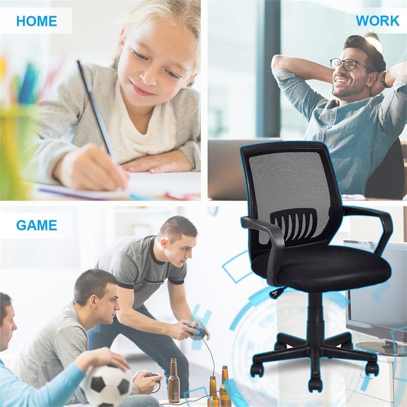 Costway Polyurethane Ergonomic Mid-back Mesh Computer Office Chair in Black