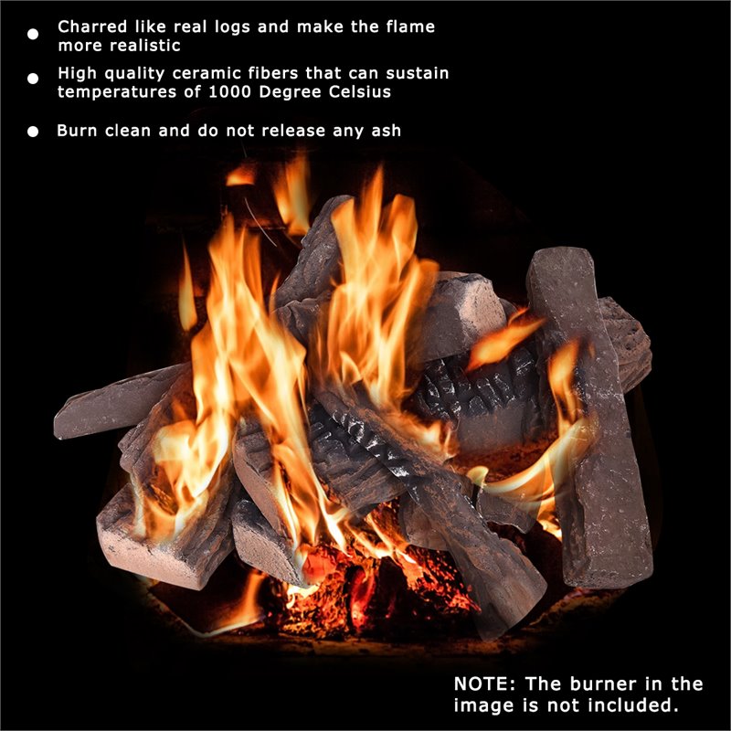 Costway 10-piece Contemporary Ceramic Realistic Wood Gas Logs in Brown