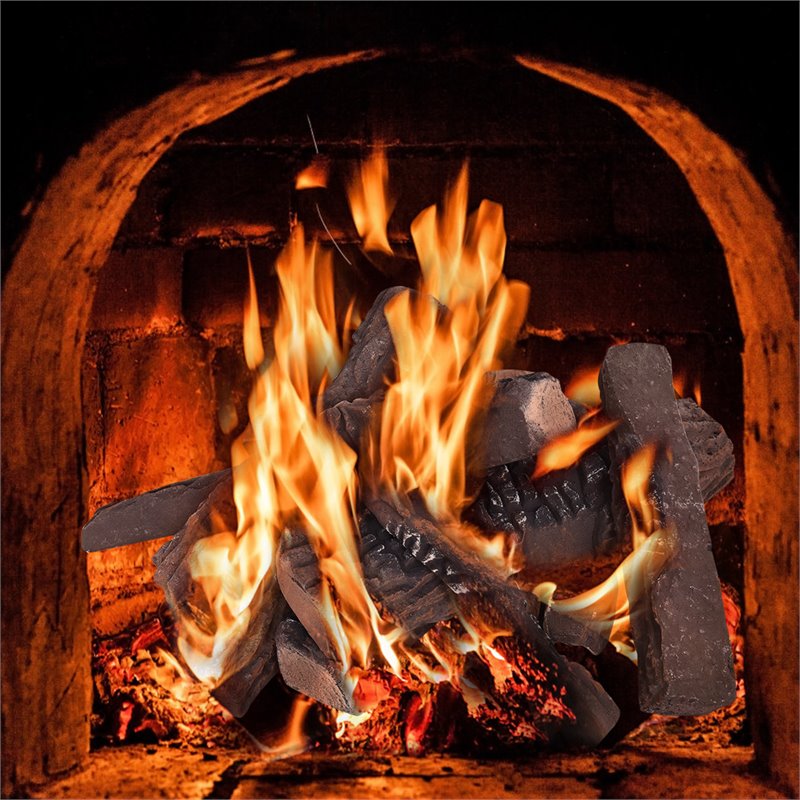 Costway 10-piece Contemporary Ceramic Realistic Wood Gas Logs in Brown