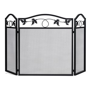 Costway 3-panel Contemporary Solid Steel Fireplace Screen in Black