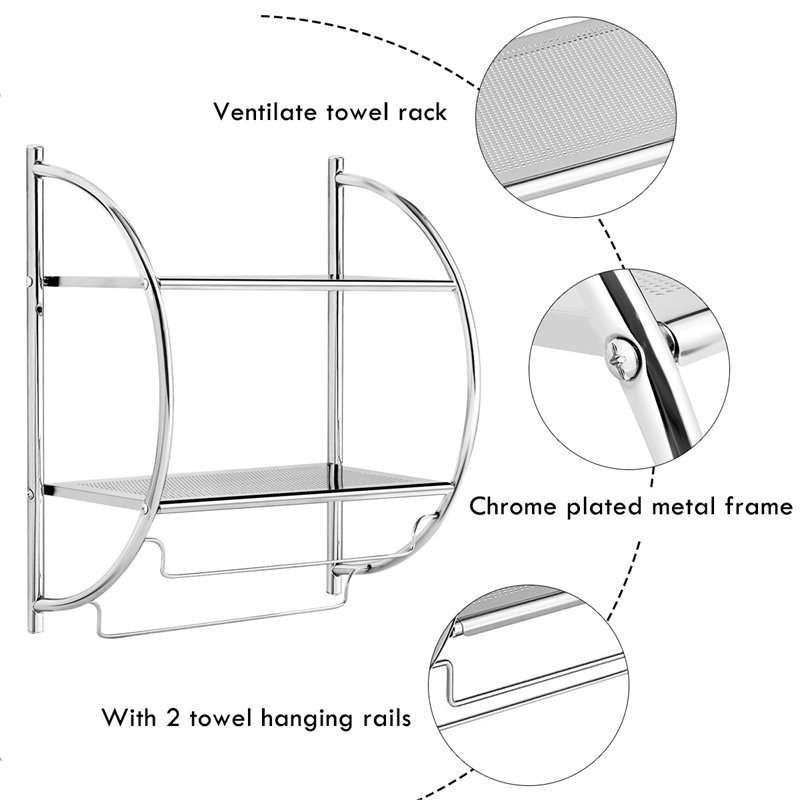 Costway 2-tier Contemporary Iron Wall Mount Bathroom Shelf in Silver