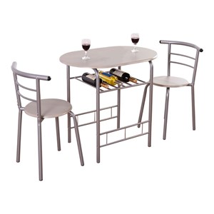 Costway 3-piece MDF and Iron Dining Set with Table and 2 Chairs in Silver/Gray