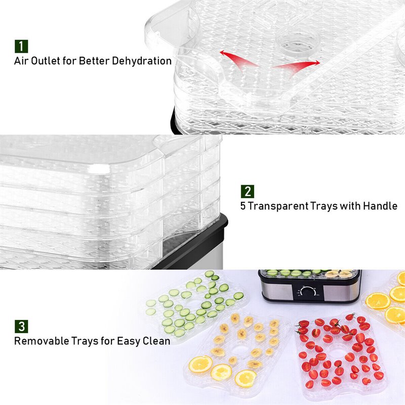 Costway 5-tray Contemporary Stainless Steel Food Dehydrator in Black