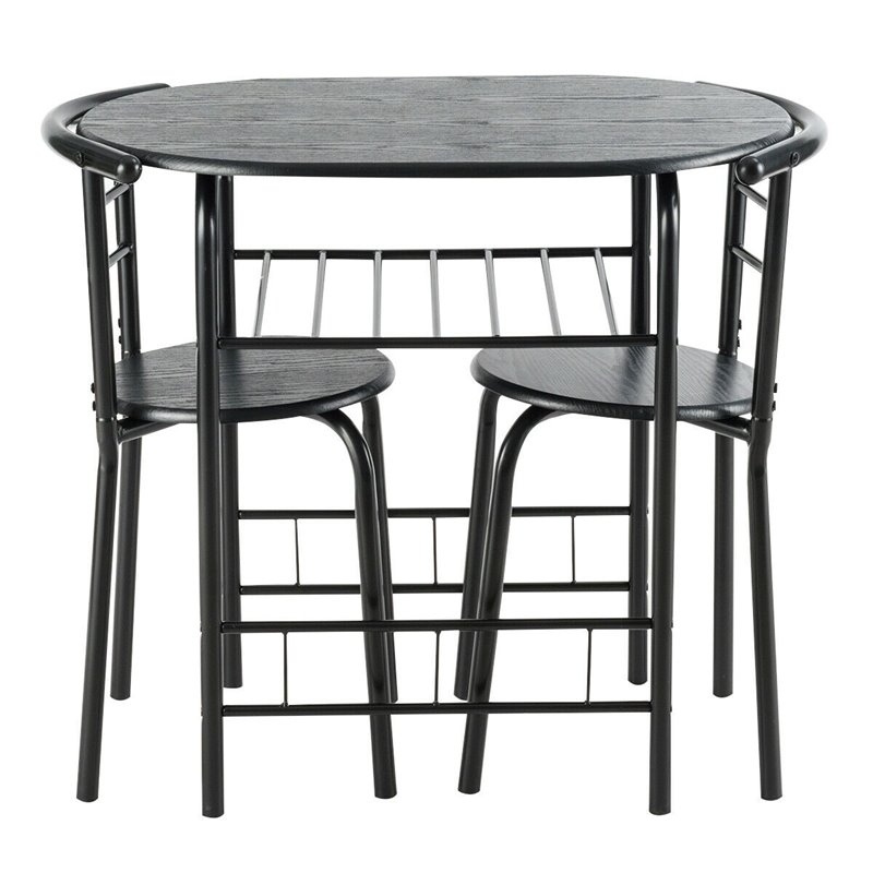 Costway 3-piece MDF and Iron Dining Set with Table and 2 Chairs in Black