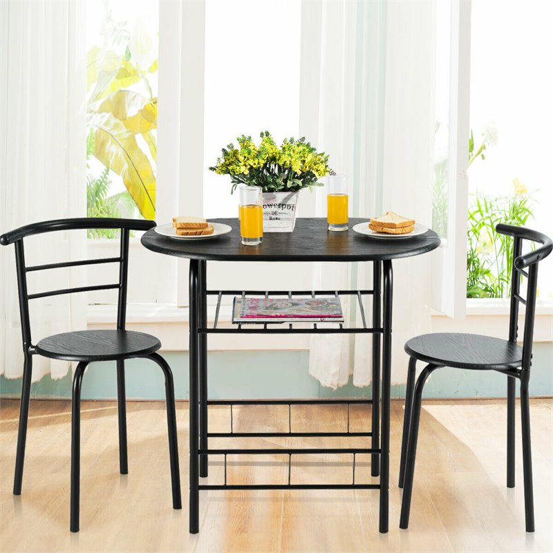 Costway 3-piece MDF and Iron Dining Set with Table and 2 Chairs in Black