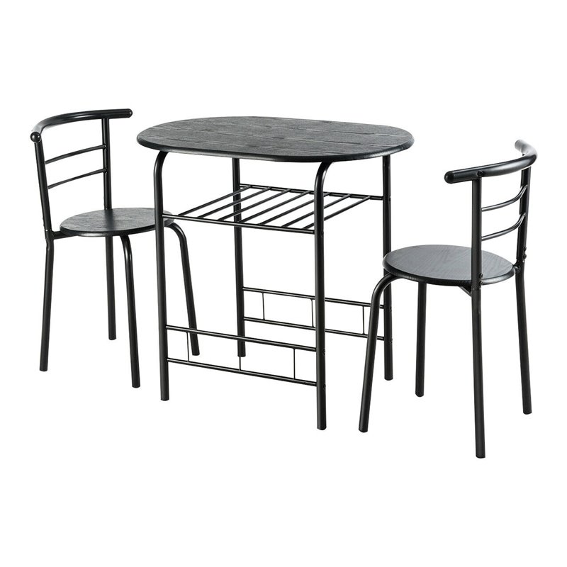 Costway 3-piece MDF and Iron Dining Set with Table and 2 Chairs in Black