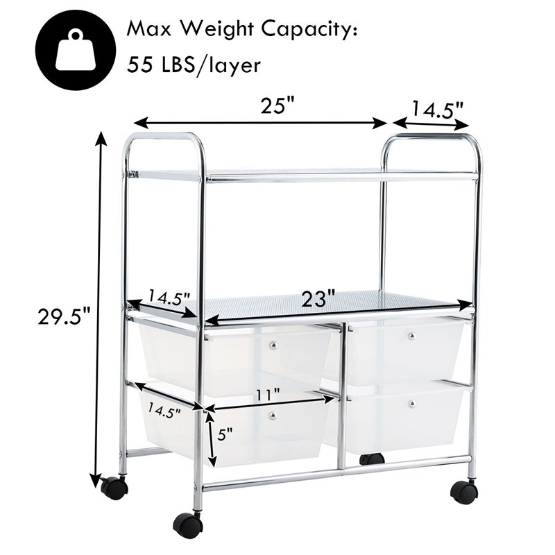 Costway 4-drawer Contemporary PP and Steel Rolling Storage Cart in White/Black