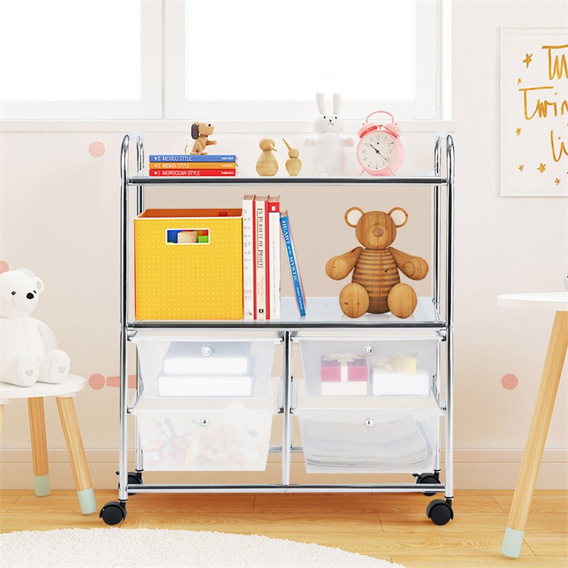 Costway 4-drawer Contemporary PP and Steel Rolling Storage Cart in White/Black