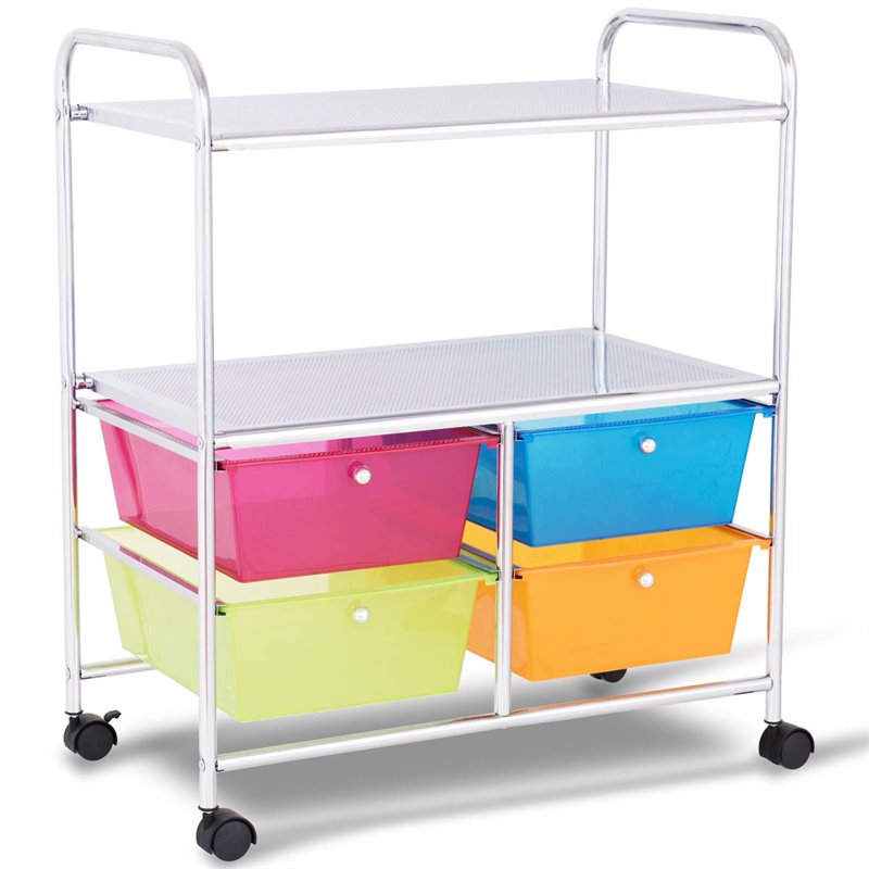 Costway 4-drawer Steel Rolling Storage Cart with 2-tier Shelf in Multi-Color