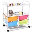Costway 4-drawer Steel Rolling Storage Cart with 2-tier Shelf in Multi-Color