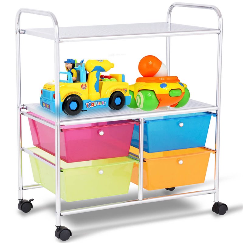 Costway 4-drawer Steel Rolling Storage Cart with 2-tier Shelf in Multi-Color