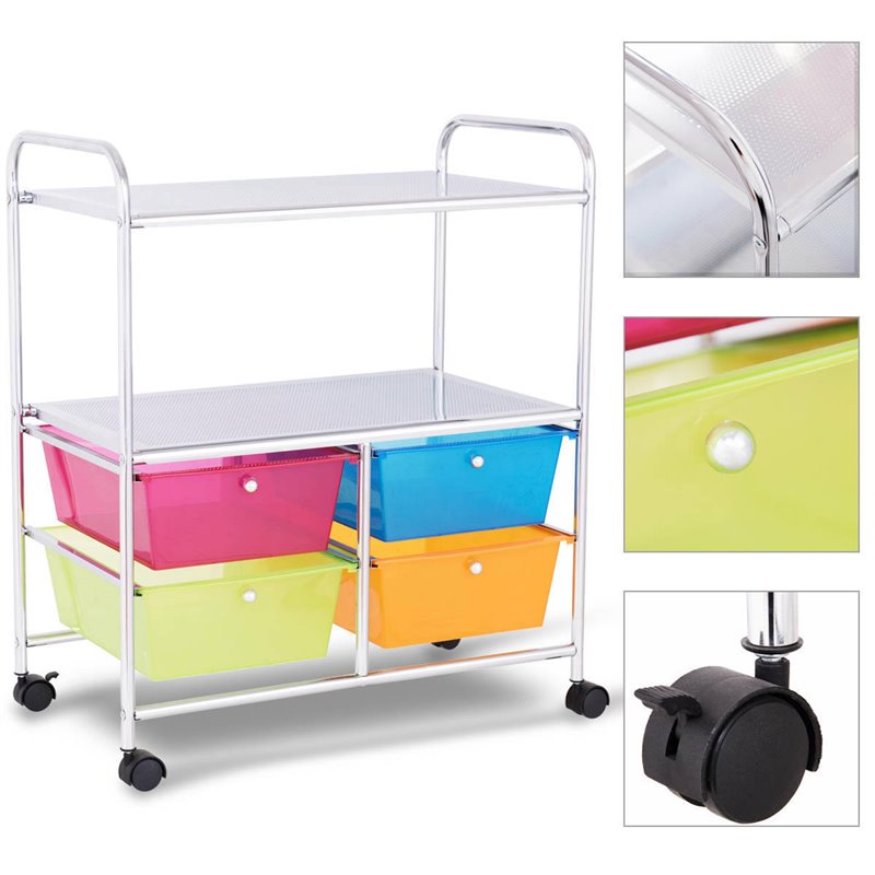 Costway 4-drawer Steel Rolling Storage Cart with 2-tier Shelf in Multi-Color