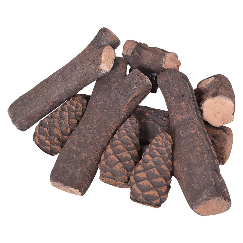 Costway 9-piece Contemporary Ceramic Realistic Wood Gas Logs in Brown