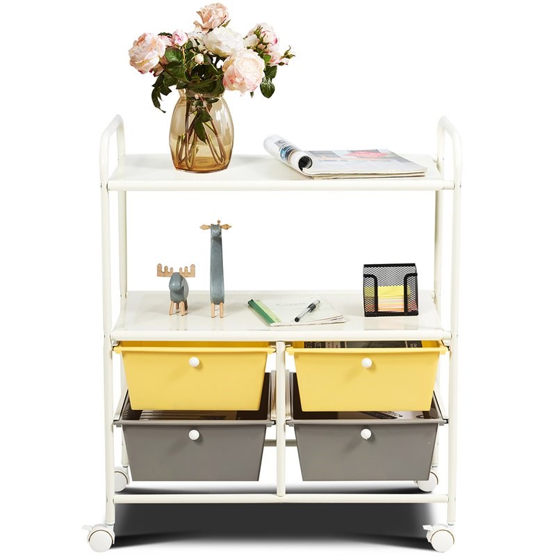 Costway 4-drawer Steel Rolling Storage Cart with 2 Shelves in Yellow and Gray
