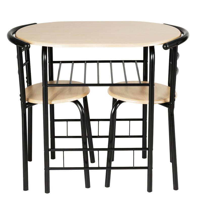 Costway 3-piece MDF and Iron Dining Set with Table and 2 Chairs in Natural