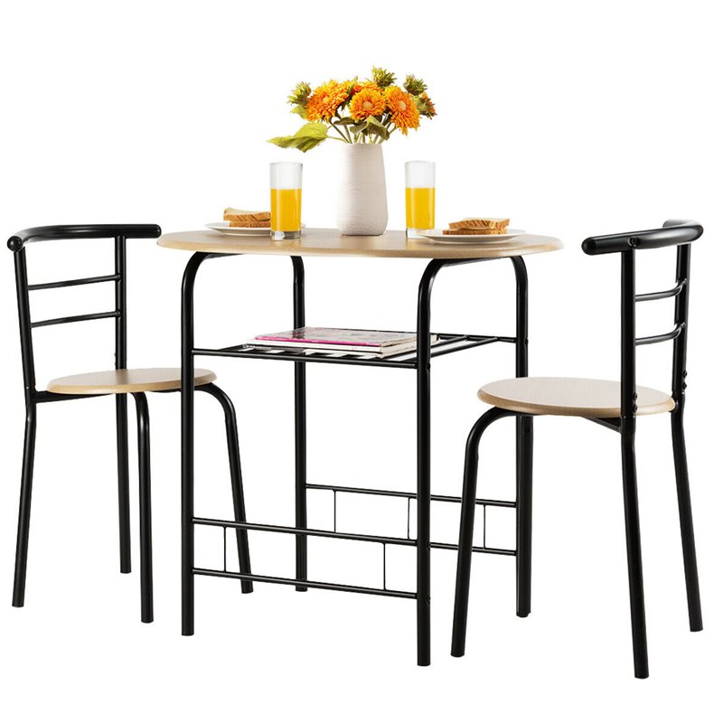 Costway 3-piece MDF and Iron Dining Set with Table and 2 Chairs in Natural